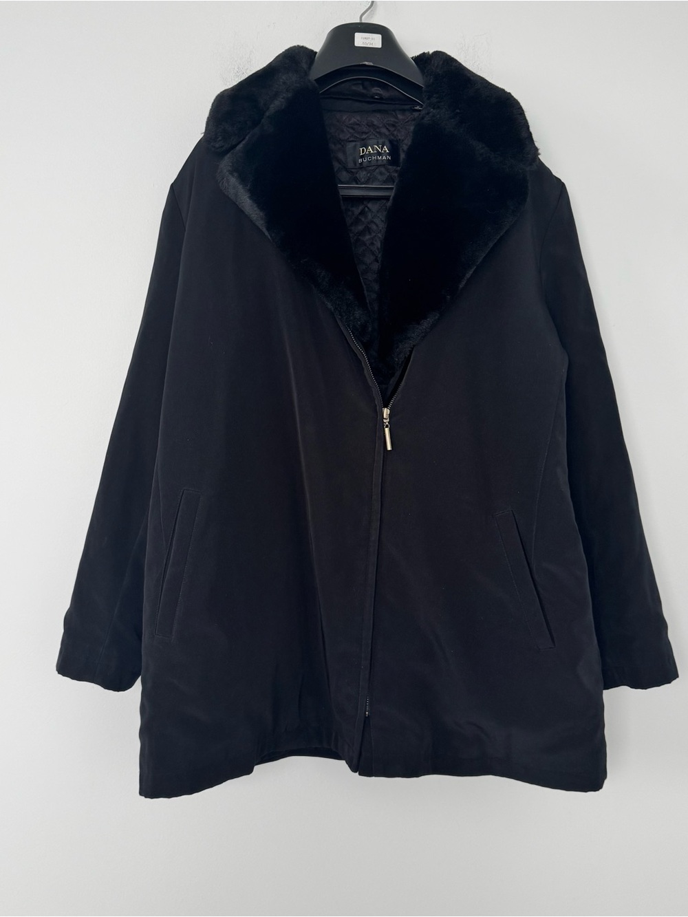 Dana Buchman Coat Womens XL Black Removable Faux Fur Collar Jacket Asymmetrical